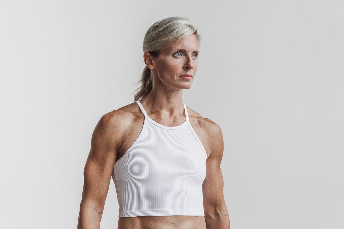 Nobull Halter Crop Ribbed Women's Tank Tops White | Australia (DR8391)